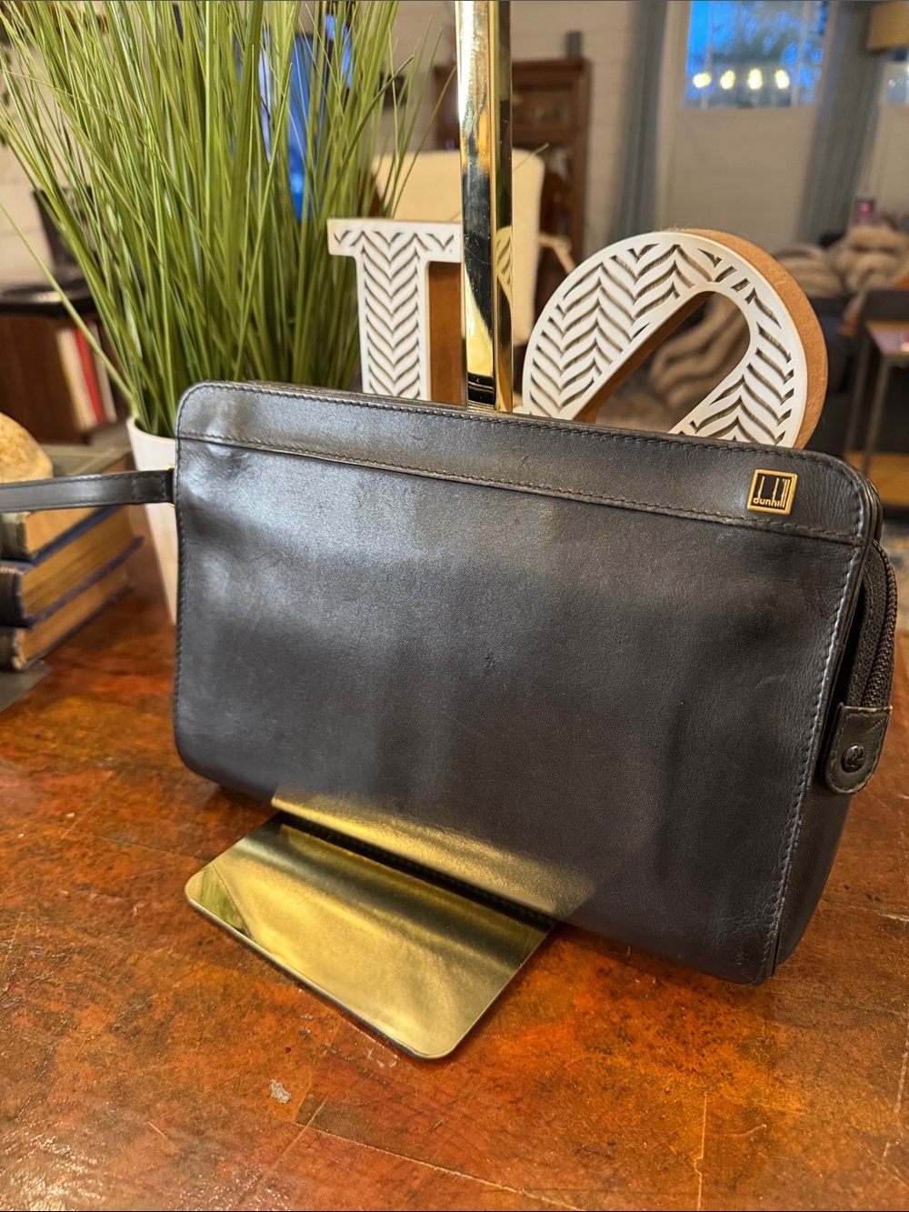 Dunhill Black Leather Wristlet Travel Pouch